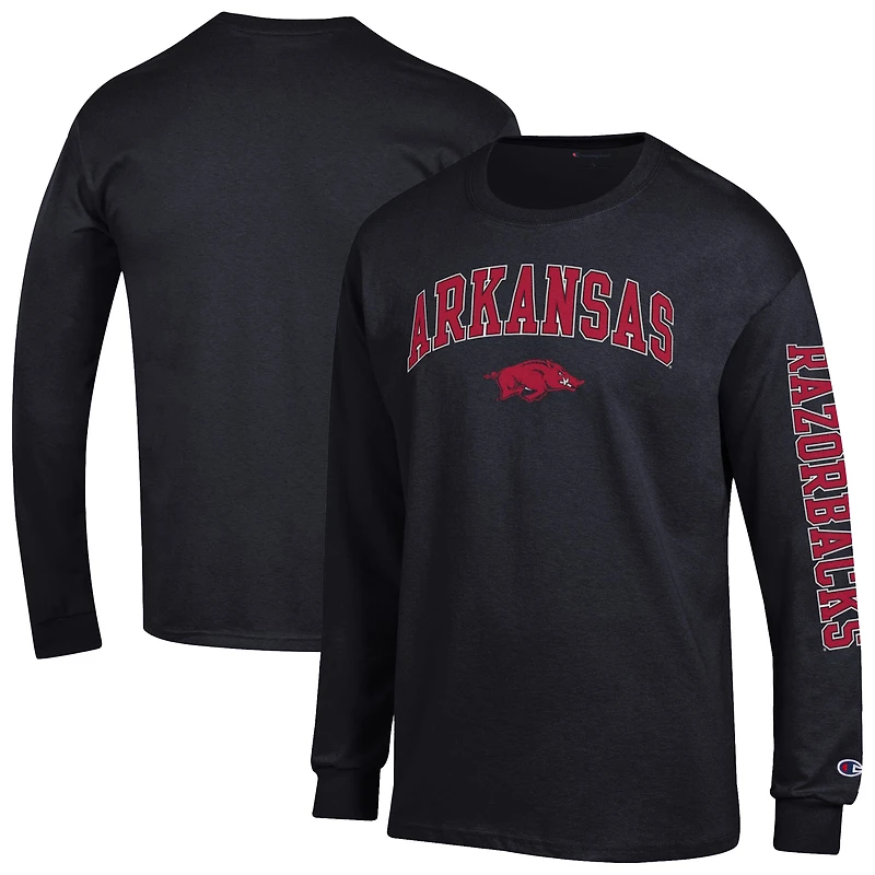 Men's Champion Black Arkansas Razorbacks Arch Over Logo 2-Hit Long Sleeve T-Shirt