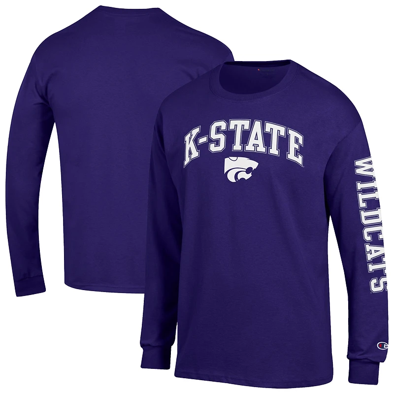 Men's Champion Purple Kansas State Wildcats Arch Over Logo 2-Hit Long Sleeve T-Shirt