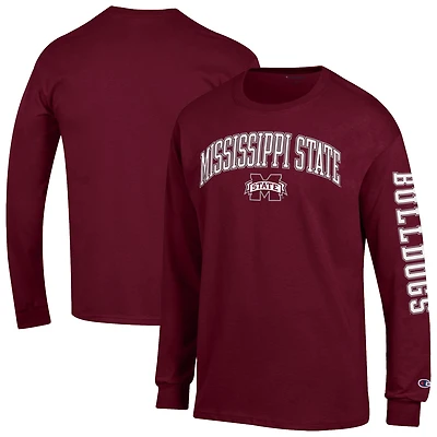 Men's Champion Maroon Mississippi State Bulldogs Arch Over Logo 2-Hit Long Sleeve T-Shirt