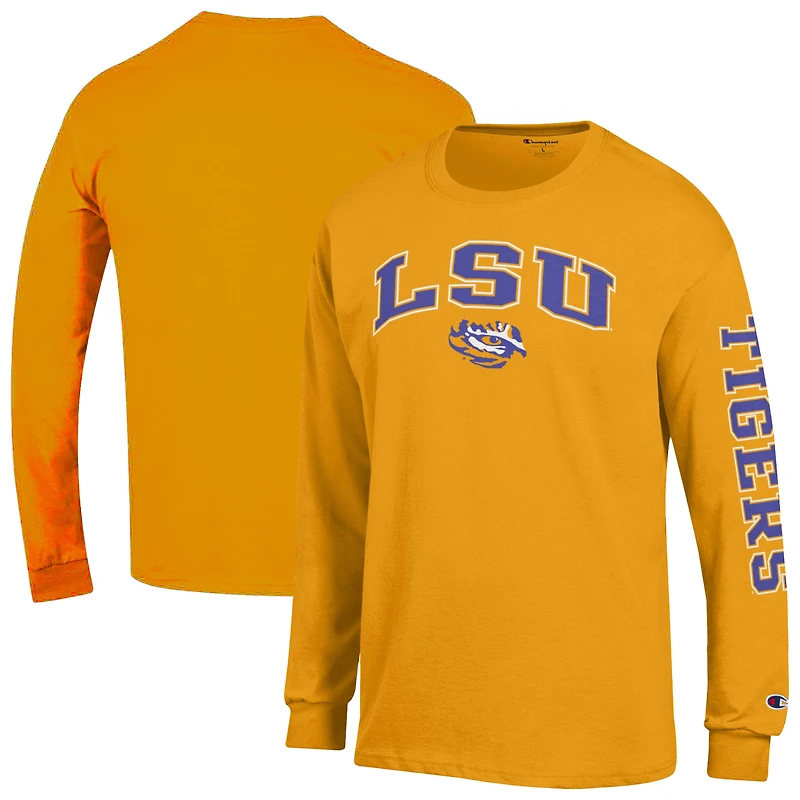 Men's Champion Gold LSU Tigers Arch Over Logo 2-Hit Long Sleeve T-Shirt