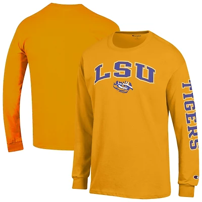 Men's Champion  Gold LSU Tigers Arch Over Logo 2-Hit Long Sleeve T-Shirt