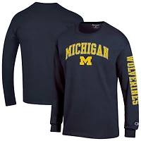 Men's Champion  Navy Michigan Wolverines Arch Over Logo 2-Hit Long Sleeve T-Shirt