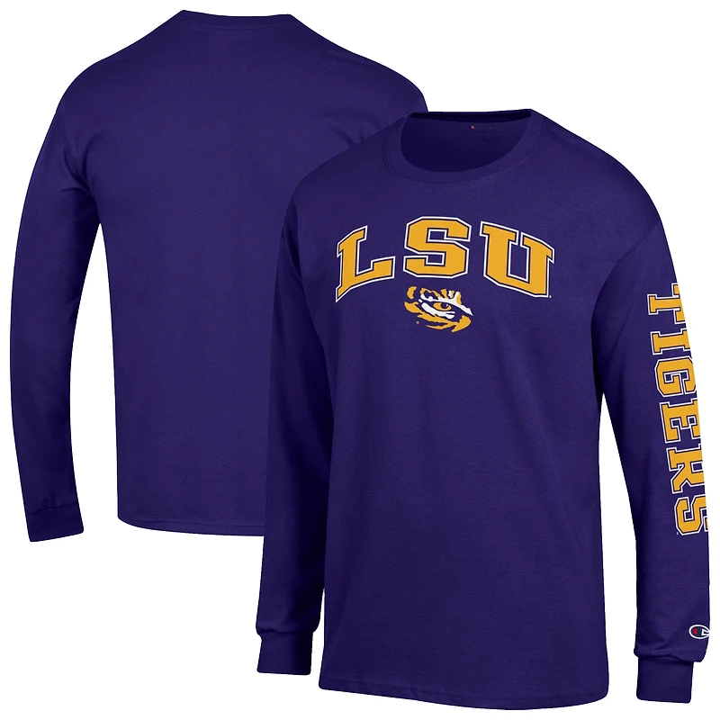 Men's Champion Purple LSU Tigers Arch Over Logo 2-Hit Long Sleeve T-Shirt