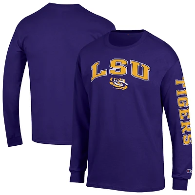 Men's Champion  Purple LSU Tigers Arch Over Logo 2-Hit Long Sleeve T-Shirt