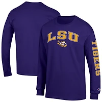 Men's Champion  Purple LSU Tigers Arch Over Logo 2-Hit Long Sleeve T-Shirt