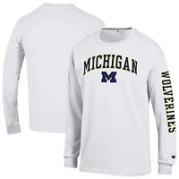 Men's Champion  White Michigan Wolverines Arch Over Logo 2-Hit Long Sleeve T-Shirt