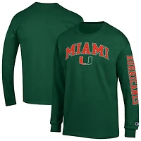 Men's Champion  Green Miami Hurricanes Arch Over Logo 2-Hit Long Sleeve T-Shirt