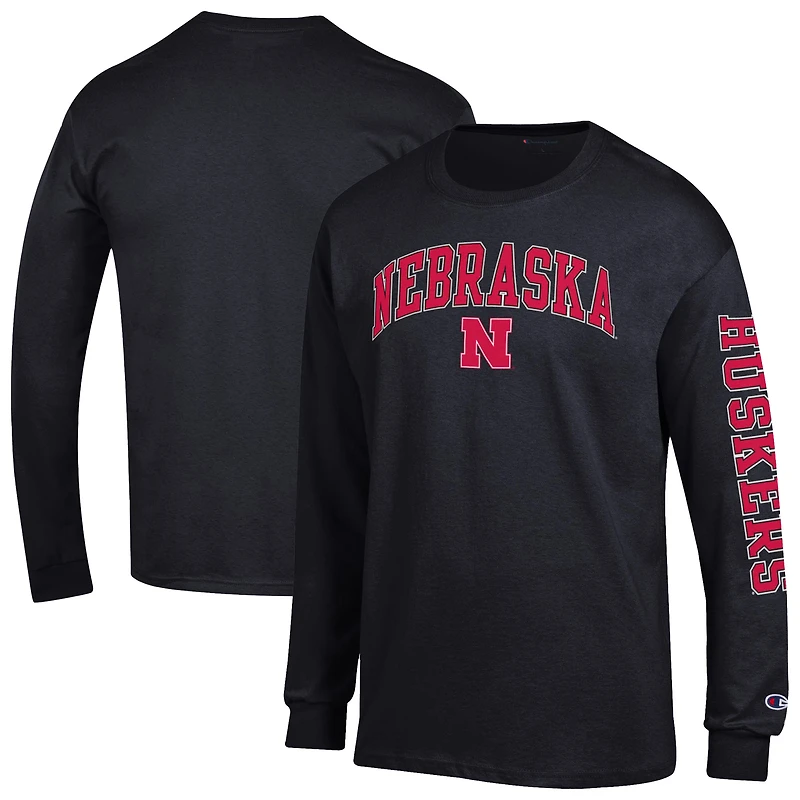 Men's Champion Black Nebraska Huskers Arch Over Logo 2-Hit Long Sleeve T-Shirt