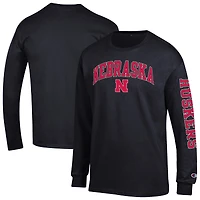 Men's Champion  Black Nebraska Huskers Arch Over Logo 2-Hit Long Sleeve T-Shirt
