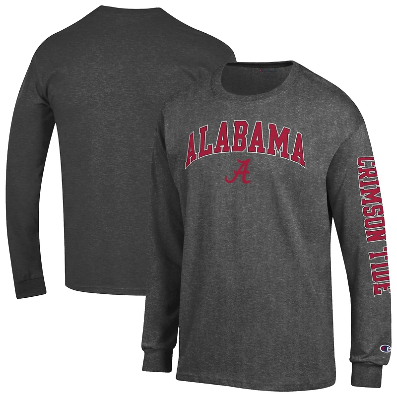 Men's Champion Charcoal Alabama Crimson Tide Arch Over Logo 2-Hit Long Sleeve T-Shirt