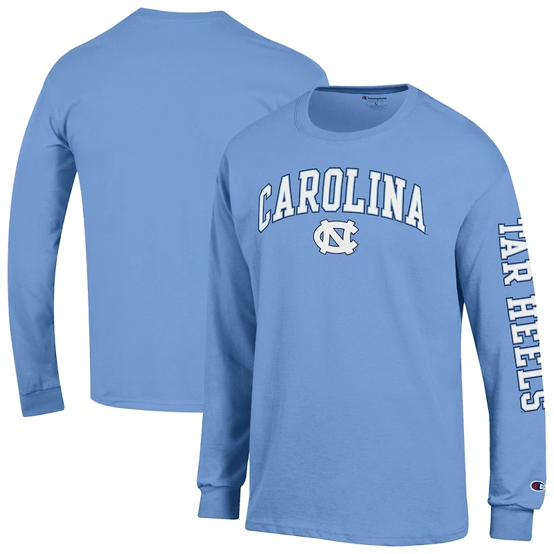 Men's Champion  Carolina Blue North Carolina Tar Heels Arch Over Logo 2-Hit Long Sleeve T-Shirt
