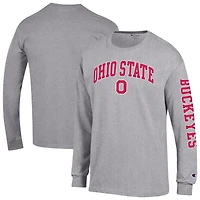 Men's Champion  Heather Gray Ohio State Buckeyes Arch Over Logo 2-Hit Long Sleeve T-Shirt