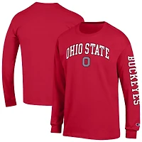 Men's Champion  Scarlet Ohio State Buckeyes Arch Over Logo 2-Hit Long Sleeve T-Shirt