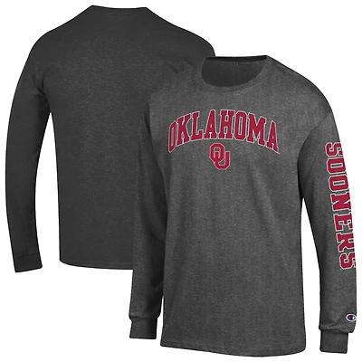Men's Champion Grey Oklahoma Sooners Arch Over Logo 2-Hit Long Sleeve T-Shirt