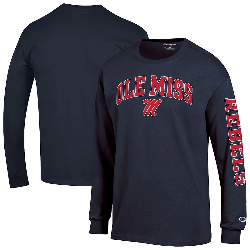 Men's Champion Navy Ole Miss Rebels Arch Over Logo 2-Hit Long Sleeve T-Shirt