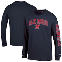 Men's Champion  Navy Ole Miss Rebels Arch Over Logo 2-Hit Long Sleeve T-Shirt