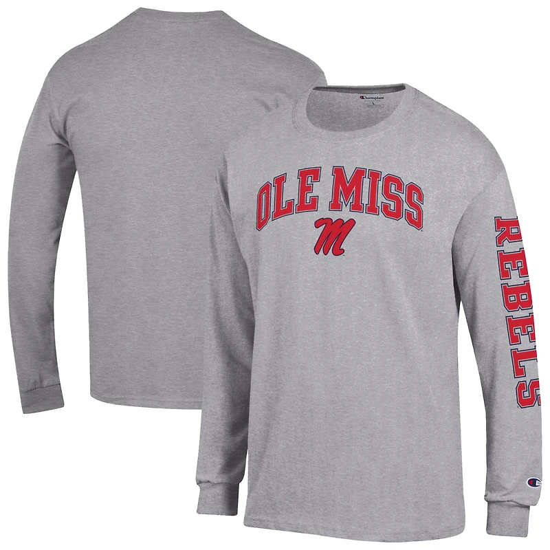 Men's Champion Heather Gray Ole Miss Rebels Arch Over Logo 2-Hit Long Sleeve T-Shirt