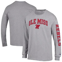 Men's Champion  Heather Gray Ole Miss Rebels Arch Over Logo 2-Hit Long Sleeve T-Shirt