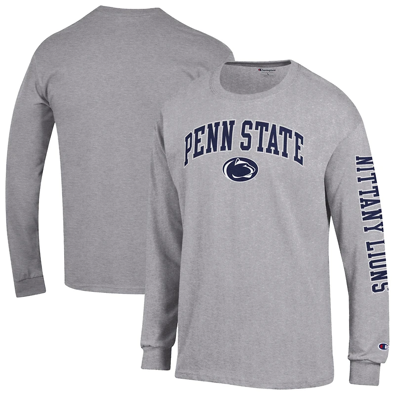 Men's Champion Heather Gray Penn State Nittany Lions Arch Over Logo 2-Hit Long Sleeve T-Shirt