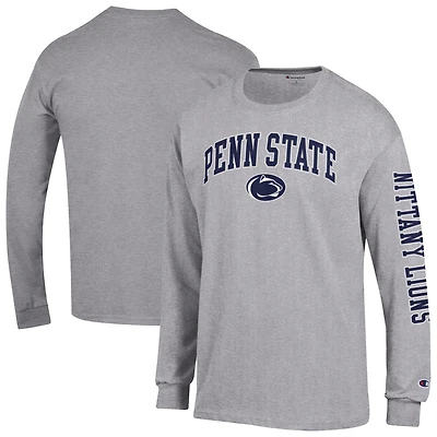 Men's Champion Heather Gray Penn State Nittany Lions Arch Over Logo 2-Hit Long Sleeve T-Shirt