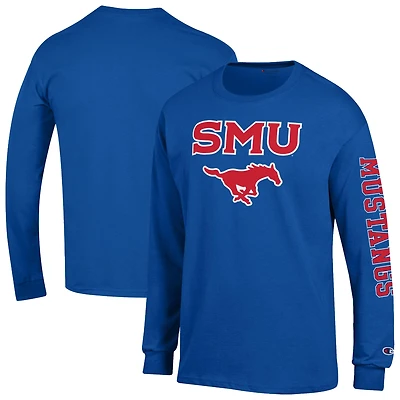 Men's Champion  Royal SMU Mustangs Arch Over Logo 2-Hit Long Sleeve T-Shirt