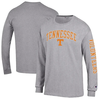 Men's Champion Heather Gray Tennessee Volunteers Arch Over Logo 2-Hit Long Sleeve T-Shirt