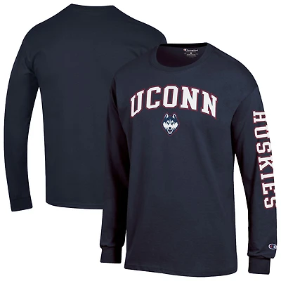 Men's Champion Navy UConn Huskies Arch Over Logo 2-Hit Long Sleeve T-Shirt