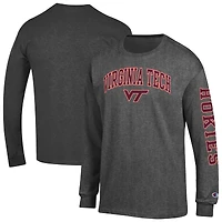 Men's Champion  Charcoal Virginia Tech Hokies Arch Over Logo 2-Hit Long Sleeve T-Shirt