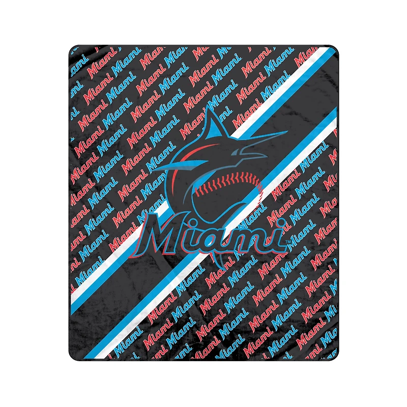 Pegasus Miami Marlins 50" x 60" Diagonal Lined Wordmark Ultra Soft Blanket