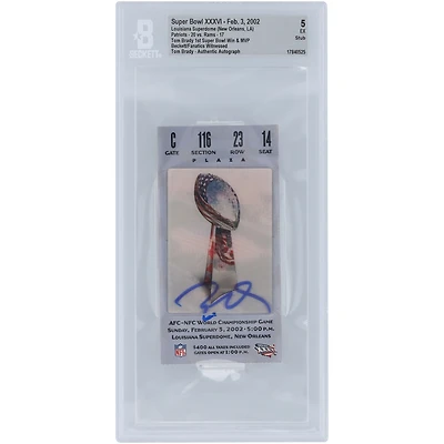 Tom Brady New England Patriots Autographed 1st Super Bowl Win & MVP Beckett Fanatics Witnessed Authenticated 5 Ticket from February 3, 2002