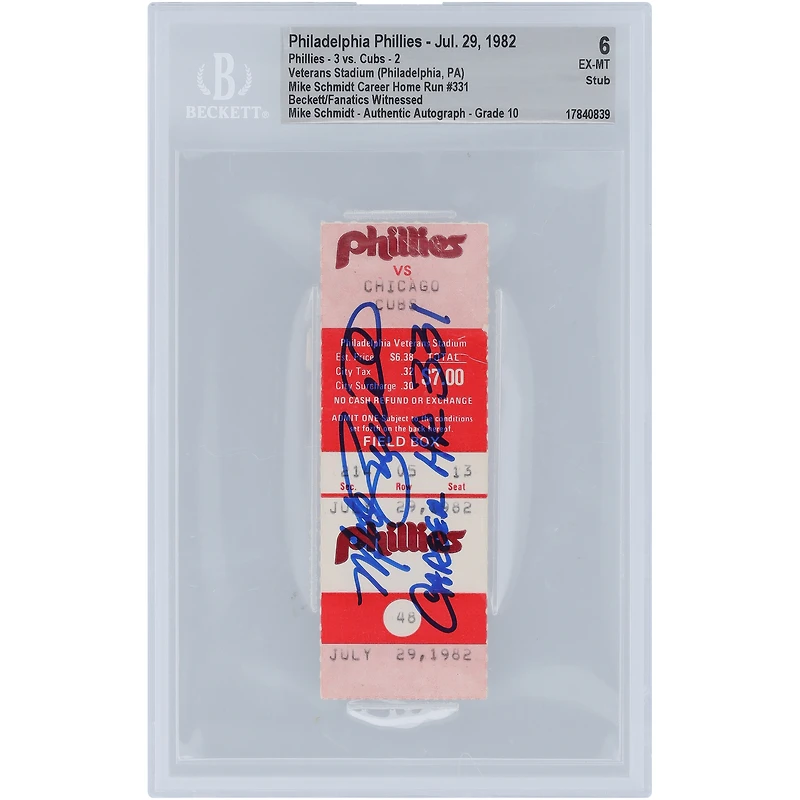 Mike Schmidt Philadelphia Phillies Autographed Career Home Run #331 Beckett Fanatics Witnessed Authenticated /10 Ticket from April 5