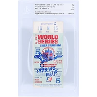 Reggie Jackson Athletics Autographed 1973 World Series Game 5 Beckett Fanatics Witnessed Authenticated 5/10 Ticket from October 18, 1973 with "1973 WS M.V.P." Inscription