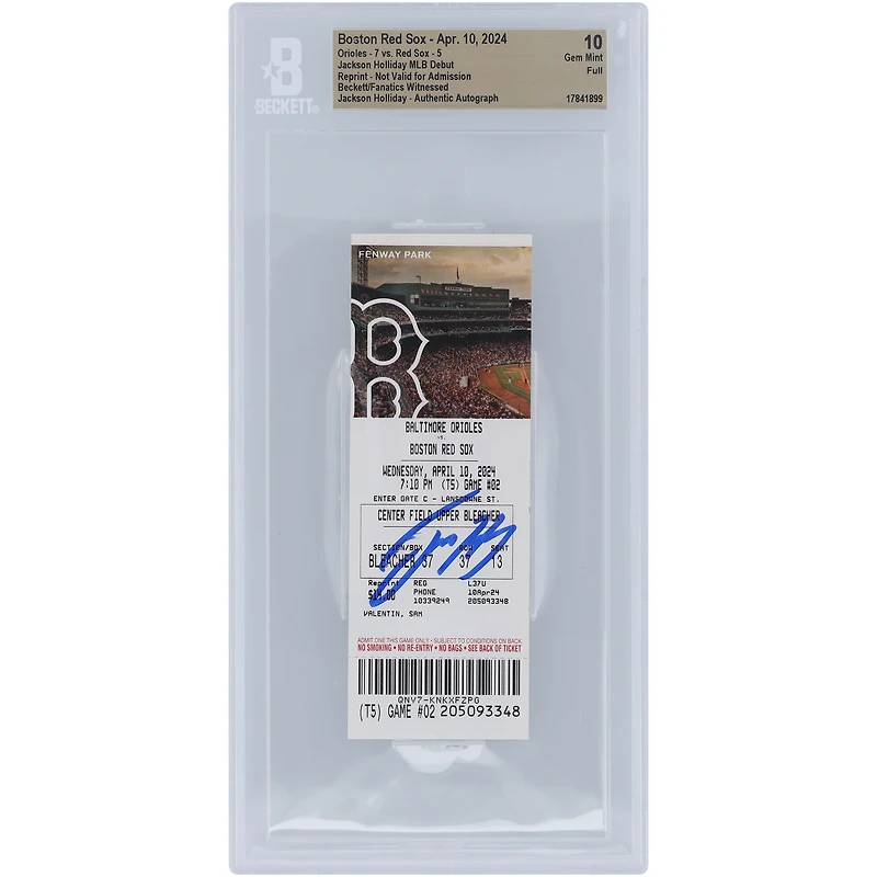 Jackson Holliday Baltimore Orioles Autographed MLB Debut Beckett Fanatics Witnessed Authenticated Ticket from April 10