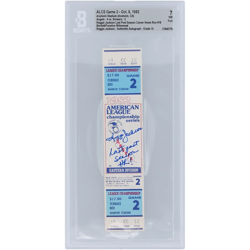 Reggie Jackson California Angels Autographed Last Post Season Career Home Run #18 Beckett Fanatics Witnessed Authenticated /10 Ticket from October 6