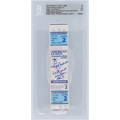 Reggie Jackson California Angels Autographed Last Post Season Career Home Run #18 Beckett Fanatics Witnessed Authenticated /10 Ticket from October 6