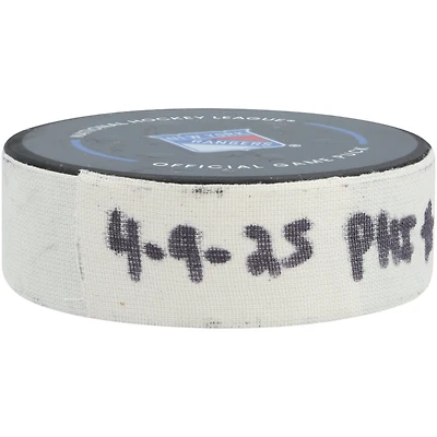 Jakob Pelletier Philadelphia Flyers Game-Used Goal Puck vs. New York Rangers on April 9, 2025