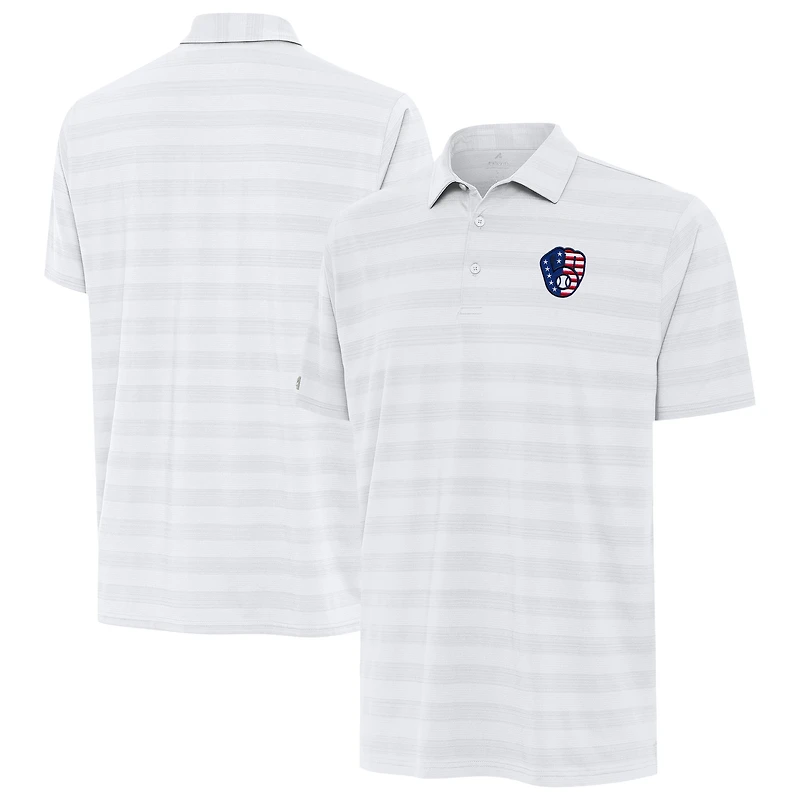 Men's Antigua White Milwaukee Brewers Tunnel Stars and Stipes Team Logo Polo