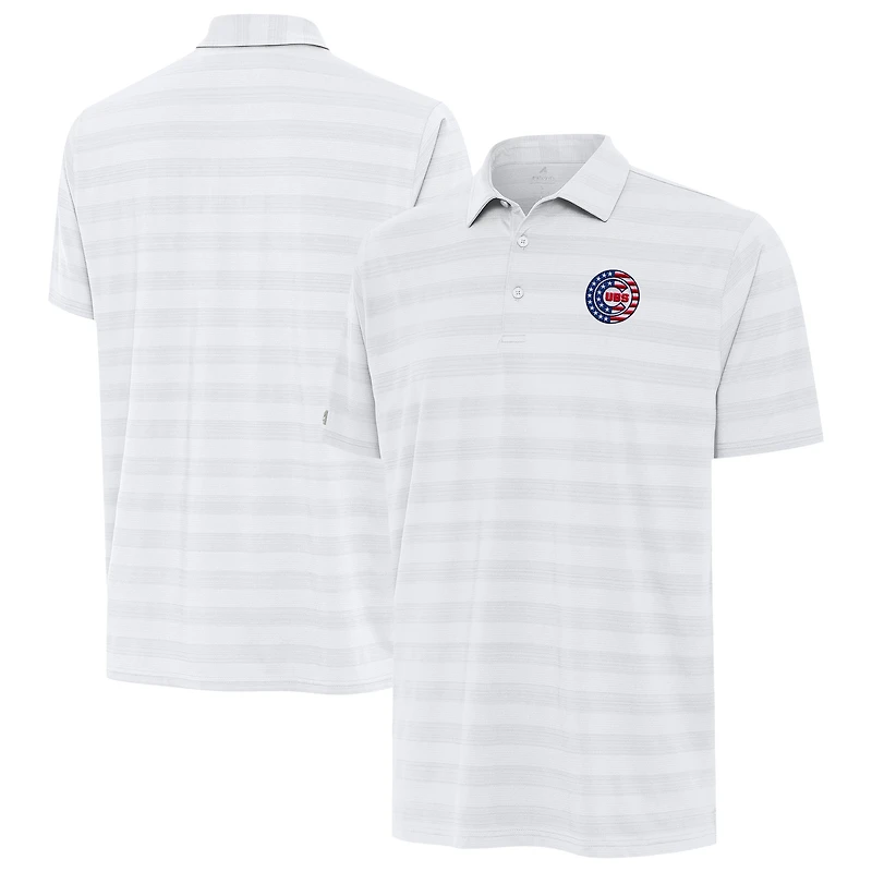 Men's Antigua White Chicago Cubs Tunnel Stars and Stipes Team Logo Polo