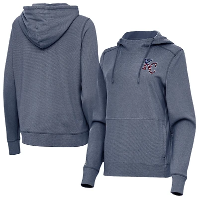 Women's Antigua Heather Navy Kansas City Royals Justice Stars and Stripes Team Logo Pullover Hoodie