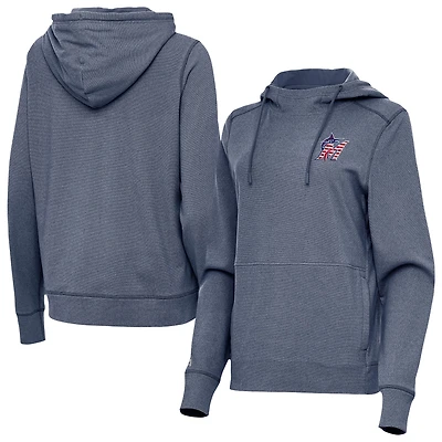 Women's Antigua Heather Navy Miami Marlins Justice Stars and Stripes Team Logo Pullover Hoodie