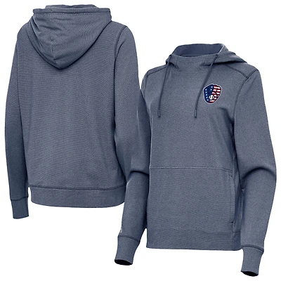 Women's Antigua Heather Navy Milwaukee Brewers Justice Stars and Stripes Team Logo Pullover Hoodie