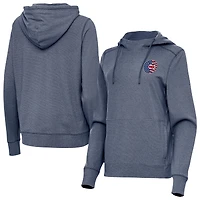 Women's Antigua Heather Navy Chicago Cubs Justice Stars and Stripes Team Logo Pullover Hoodie