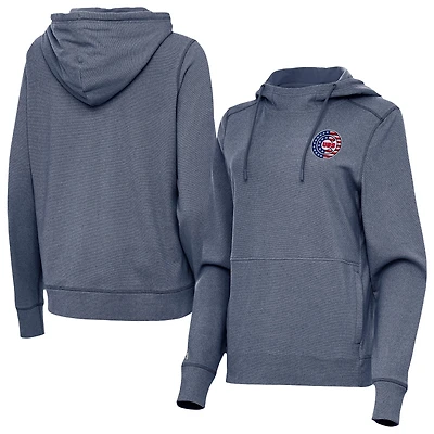 Women's Antigua Heather Navy Chicago Cubs Justice Stars and Stripes Team Logo Pullover Hoodie