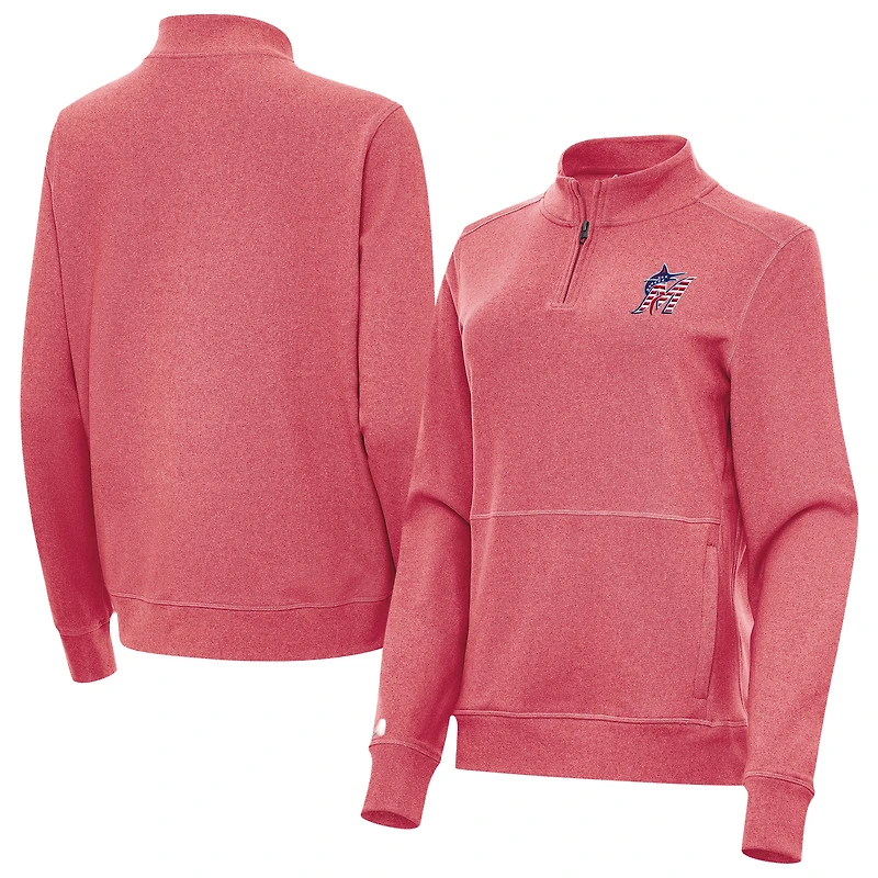 Women's Antigua Heather Red Miami Marlins Crush Stars and Stripes Team Logo Quarter-Zip Pullover Top