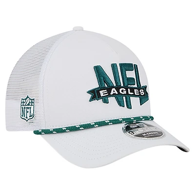 Men's New Era White Philadelphia Eagles NFL 9FORTY A-Frame M-Crown Adjustable Trucker Hat