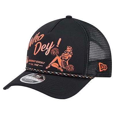 Men's New Era Black Cincinnati Bengals Gas Station 9FORTY A-Frame M-Crown Adjustable Trucker Hat