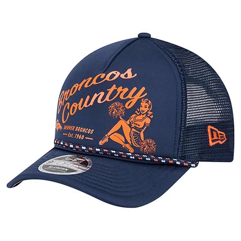 Men's New Era Navy Denver Broncos Gas Station 9FORTY A-Frame M-Crown Adjustable Trucker Hat