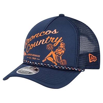 Men's New Era Navy Denver Broncos Gas Station 9FORTY A-Frame M-Crown Adjustable Trucker Hat