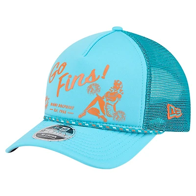 Men's New Era Aqua Miami Dolphins Gas Station 9FORTY A-Frame M-Crown Adjustable Trucker Hat