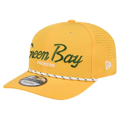 Men's New Era Gold Green Bay Packers Script 9SEVENTY Adjustable Hat